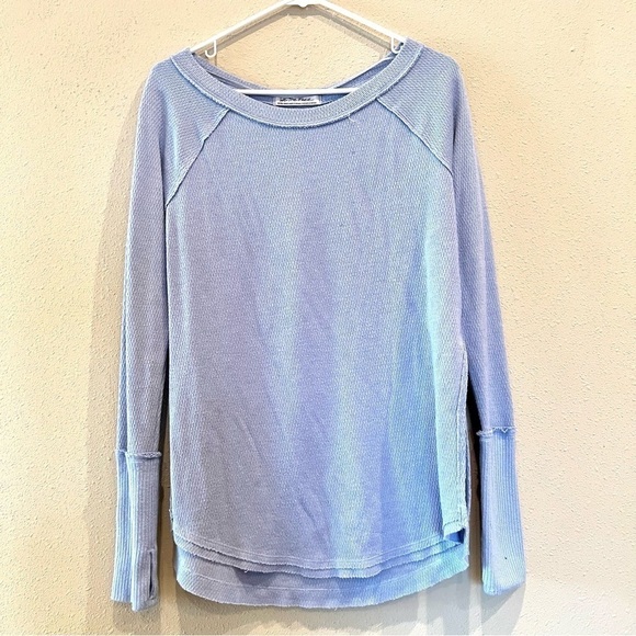 FREE PEOPLE Snowy oversized Thermal T-shirt in Rain womens size XS - Picture 2 of 11